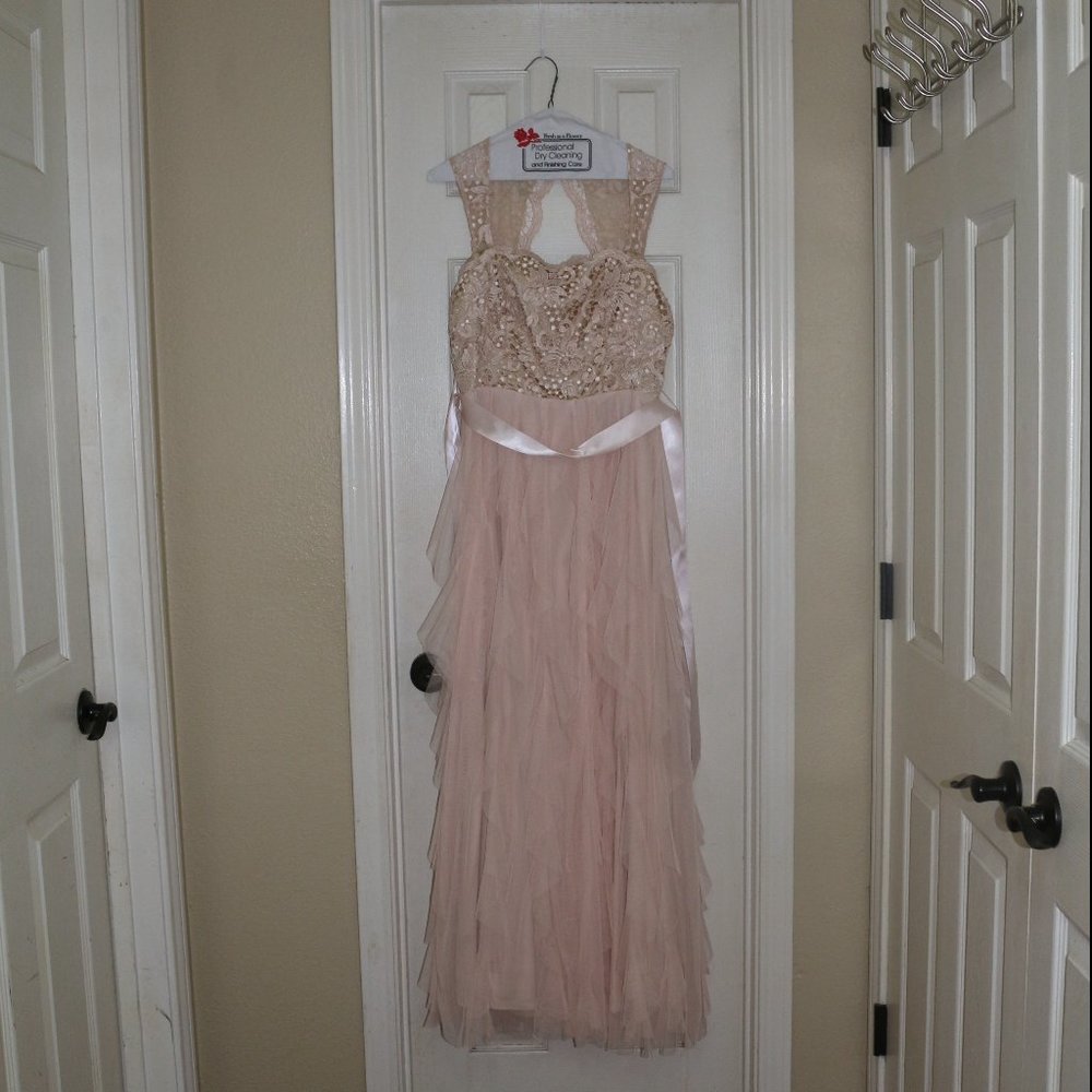 Pink, Ruffle and Lace Long Dress